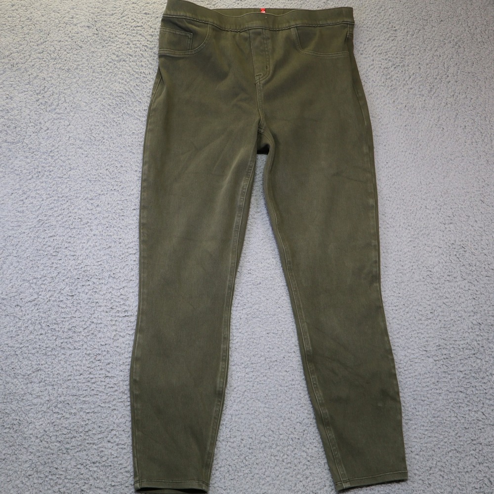 Spanx Ankle 4-Pocket Skinny Jeans Olive Green Pull On High Rise XL 20018R